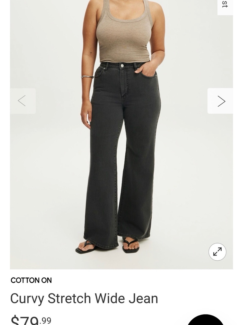 Cotton On Curvy Stretch Wide Jean - Charcoal Black